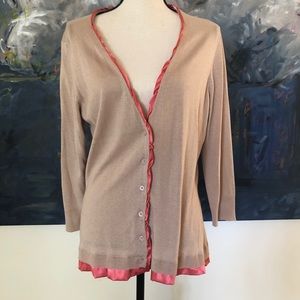 New York and Co beige cardigan pink silky trim